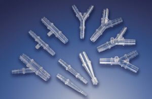 A variety of tube-to-tube barb connectors