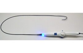 Thermedical's Durablate device has a handle with a blue light at one end and a catheter for scarring heart tissue