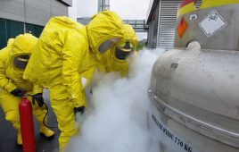 A photo of firefighters in training on a simulated ethylene oxide leak.