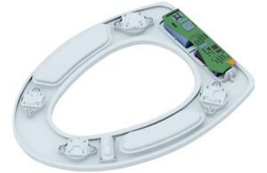 A toilet seat with electronics.