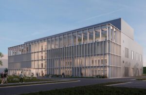 A rendering of the Siemens Healthineers semiconductor fabrication plant in Forchheim, Germany.