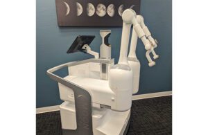 A photo of the Moon Surgical Maestro surgical robotics system.