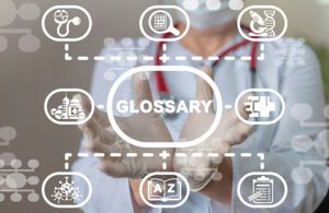 A medtech glossary illustration incorporating medical device design, development, manufacturing, regulation and commercialization.