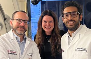 A photo of Flow Medical co-founders (from left) Dr. Jonathan Paul, Jennifer Fried and Dr. Osman Ahmed.